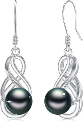 Tahitian Black Pearl Dangle Drop Earrings, 18K White Gold Plated Sterling Silver Everyday Earrings for Women Wife Girlfriend Hypoallergenic Jewelry Gift for Anniversary Birthday Christmas in Saudi Arabia