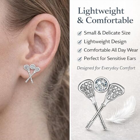 Lacrosse Gifts for Women – Silver Plated Stainless Steel Lacrosse Stick Earrings, Sports Jewelry for Athletes, Coaches, and Fans in Kuwait