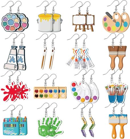16 Pairs Art Earrings Gifts for Women Big Acrylic Dangle Drop Earrings Personality Artist Paint Palette Paint Brush Jewelry Colorful Artist Painter Art Teacher in Saudi Arabia
