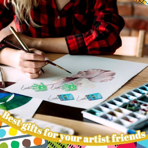 16 Pairs Art Earrings Gifts for Women Big Acrylic Dangle Drop Earrings Personality Artist Paint Palette Paint Brush Jewelry Colorful Artist Painter Art Teacher in Saudi Arabia