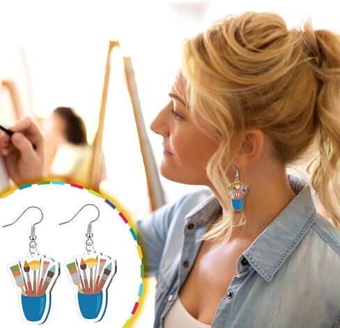 16 Pairs Art Earrings Gifts for Women Big Acrylic Dangle Drop Earrings Personality Artist Paint Palette Paint Brush Jewelry Colorful Artist Painter Art Teacher in Saudi Arabia