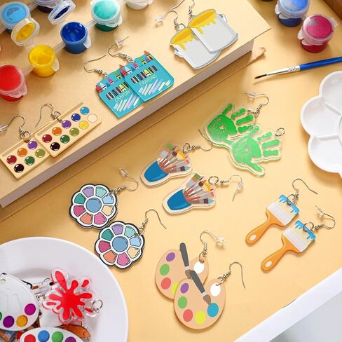 16 Pairs Art Earrings Gifts for Women Big Acrylic Dangle Drop Earrings Personality Artist Paint Palette Paint Brush Jewelry Colorful Artist Painter Art Teacher in Saudi Arabia