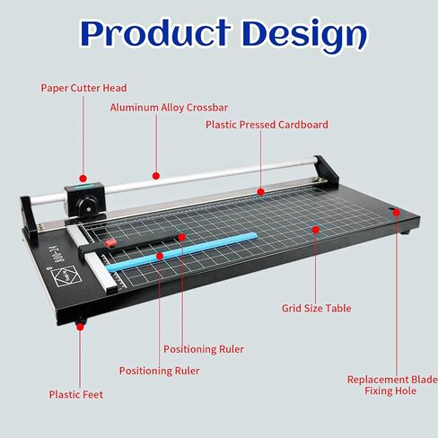 أداة تشذيب الورق الدوارة اليدوية الدقيقة مقاس 24 بوصة، أداة تشذيب الورق الدوارة لورق الصور والأفلام ومربى الورق الفني وورق المكتب ولوحة ناعمة بلاستيكية رفيعة وطاولة التقطيع وPVC وأداة تشذيب احترافية in Kuwait