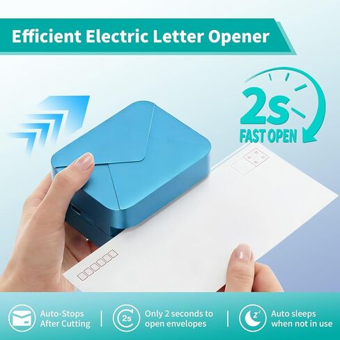فتاحة رسائل كهربائية قابلة لإعادة الشحن، فتاحة أظرف أظرف أوتوماتيكية، فتاحات أظرف بريد فعالة عالمية مع قطع آمن وتصميم محمول للمكاتب والمكاتب المنزلية، أزرق in Kuwait