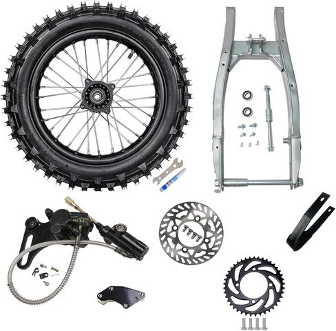 14" Rear Dirt Bike Wheel Assembly with Extended Swingarm - 90/100-14 Tire, Brake, Sprocket for Taotao, Apollo, SSR in Kuwait