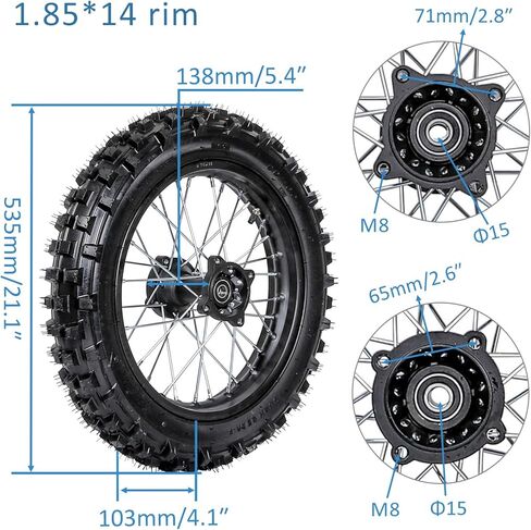 14" Rear Dirt Bike Wheel Assembly with Extended Swingarm - 90/100-14 Tire, Brake, Sprocket for Taotao, Apollo, SSR in Kuwait