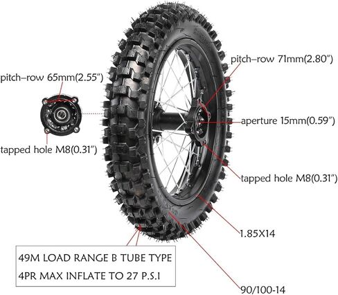 14" Rear Dirt Bike Wheel Assembly with Extended Swingarm - 90/100-14 Tire, Brake, Sprocket for Taotao, Apollo, SSR in Kuwait