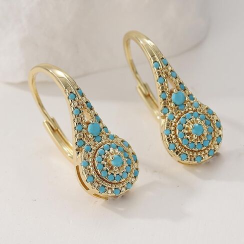 Elegant and Luxurious Synthetic Turquoise Earrings, Fashionable and Exquisite Banquet Jewelry in Saudi Arabia
