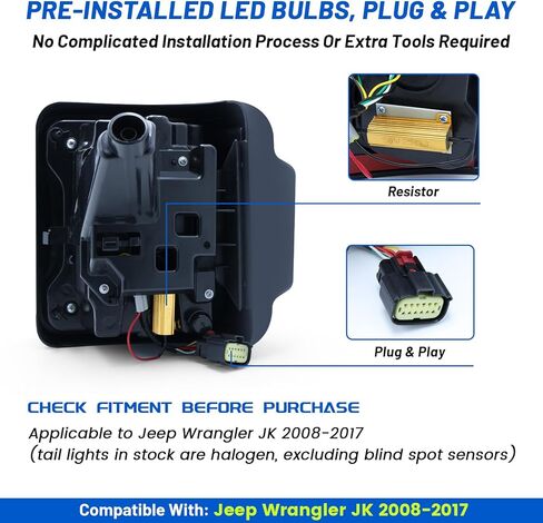 JFN LED Tail Lights Fit for 2008-2017 Jeep Wrangler JK,LED Rear Light Set Brake Lamp Tail Lamp Assembly (Clear) in Kuwait