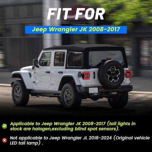 JFN LED Tail Lights Fit for 2008-2017 Jeep Wrangler JK,LED Rear Light Set Brake Lamp Tail Lamp Assembly (Clear) in Kuwait