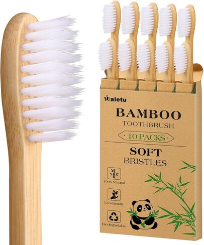 Bamboo Toothbrushes for Adults, 10 PCS Biodegradable Wooden Toothbrushes, Natural BPA Free Soft Bristles Wood Toothbrush, Eco Friendly, Compostable and Sustainable in Saudi Arabia
