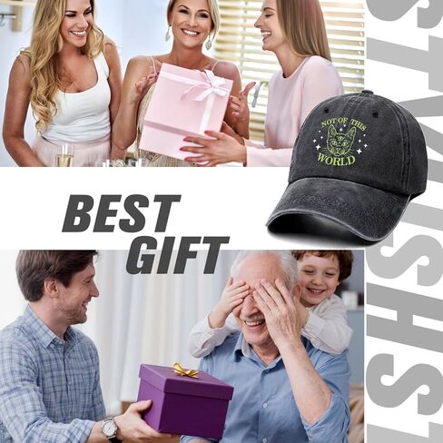 Not Of This World Funny Cute Three Eyed Alien Cat Retro Washed Cotton Baseball Cap, Adjustable Lightweight and Breathable Unisex Outdoor Sport Sun Hat, Gifts for Cat Lover Dad Mom Friend Coworker in Kuwait