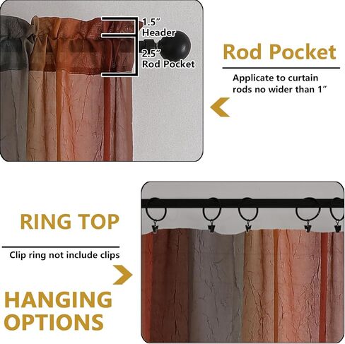 OWENIE Ombre Sheer Curtains for Bedroom Living Room 84 Inches Long 2 Panels - Gradient Light Filtering Crinkle Crushed Semi Sheer Printed Window Curtain Panels, (50" W x 84" L, Orange/Green) in Kuwait