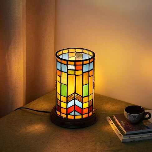 Tiffany Style Stained Glass Bohemian Block Table lamp Living Room Bedroom Bedside Flower Vase Decor Small Night Light Mini Cute Kids Accent Cottage Aesthetic Nightstand Cylinder Desk lamp in Saudi Arabia