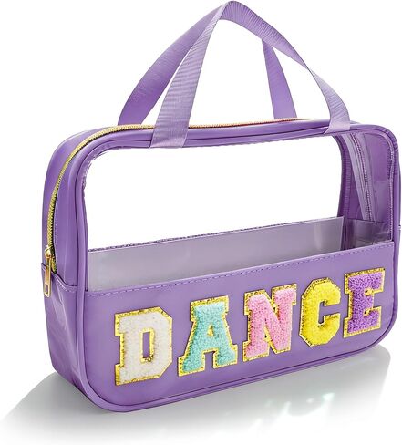 Dance Makeup Bag, Dance Recital Gifts for Girl Women, Chenille Letter Patch Clear Ballet Cosmetic Bag with Handle and Zipper, Waterproof Nylon Travel Toiletry Make Up Bag, Dance Competition Must Haves in Saudi Arabia