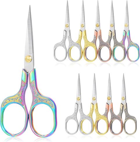 10 مقصات حادة صغيرة للخياطة، مقص تطريز 5 بوصة، مقصات حرفية صغيرة حادة ودقيقة، مجموعة متعددة الألوان من الفولاذ المقاوم للصدأ بتصميم زهور عتيقة للخياطة اليدوية in Kuwait
