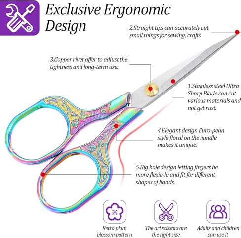 10 مقصات حادة صغيرة للخياطة، مقص تطريز 5 بوصة، مقصات حرفية صغيرة حادة ودقيقة، مجموعة متعددة الألوان من الفولاذ المقاوم للصدأ بتصميم زهور عتيقة للخياطة اليدوية in Kuwait