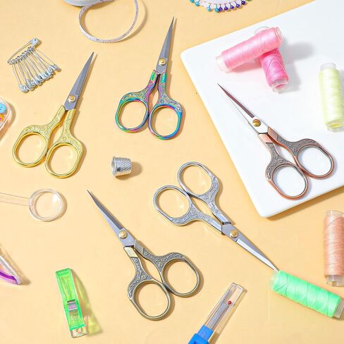 10 مقصات حادة صغيرة للخياطة، مقص تطريز 5 بوصة، مقصات حرفية صغيرة حادة ودقيقة، مجموعة متعددة الألوان من الفولاذ المقاوم للصدأ بتصميم زهور عتيقة للخياطة اليدوية in Kuwait
