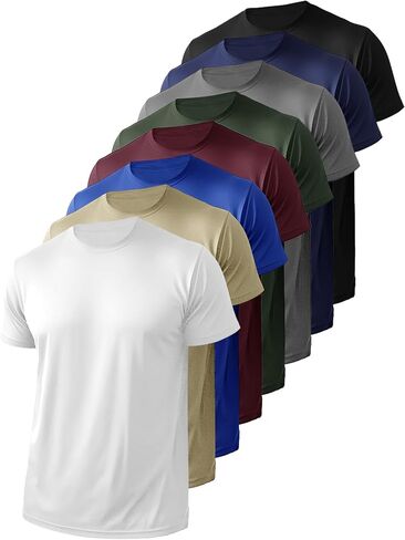 8 قطع من تي شيرتات رياضية نشطة سريعة الجفاف برقبة دائرية للرجال للجري والتمارين الرياضية وأكمام قصيرة in Kuwait