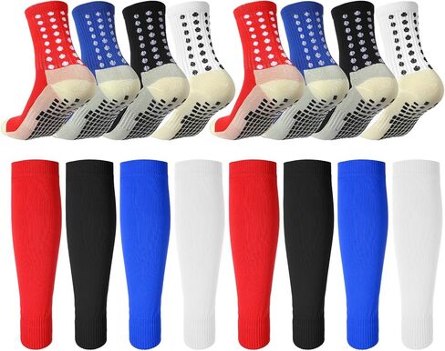 4 مجموعات من جوارب كرة القدم مع أكمام واقية للساق، وأكمام جورب كرة قدم مضادة للانزلاق، مجموعة جوارب رياضية للكبار لتدريب كرة القدم وكرة السلة in Kuwait