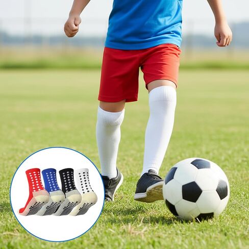 4 مجموعات من جوارب كرة القدم مع أكمام واقية للساق، وأكمام جورب كرة قدم مضادة للانزلاق، مجموعة جوارب رياضية للكبار لتدريب كرة القدم وكرة السلة in Kuwait