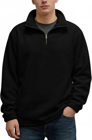 Men's Fleece Pullover Quarter Zip, Lightweight Winter Jacket Soft Thermal Sweater for Men, Outdoor Running Coat in Saudi Arabia