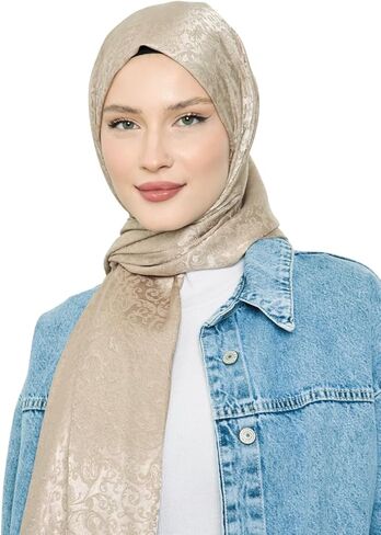وشاح للنساء - شال طويل وناعم، حجاب، وشاح للرأس، شال جاكار بوهيمي لامع من جيجي - 29.5 بوصة × 72.8 بوصة in Kuwait