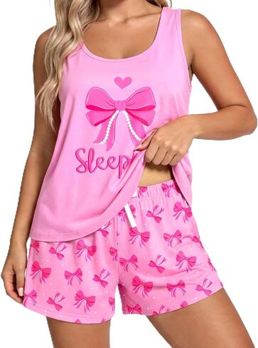 طقم بيجامة نسائي مكون من قطعتين توب وسروال قصير ناعم بدون أكمام من Pjs طقم ملابس نوم صيفي مريح بدون أكمام in Kuwait