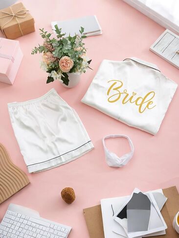 Jecery Bridal Party Pajamas Set for Bride & Bridesmaids, Satin Pjs Set with Hair Band Wedding Morning Sleepwear Gifts in Saudi Arabia