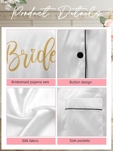 Jecery Bridal Party Pajamas Set for Bride & Bridesmaids, Satin Pjs Set with Hair Band Wedding Morning Sleepwear Gifts in Saudi Arabia