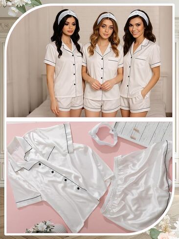 Jecery Bridal Party Pajamas Set for Bride & Bridesmaids, Satin Pjs Set with Hair Band Wedding Morning Sleepwear Gifts in Saudi Arabia