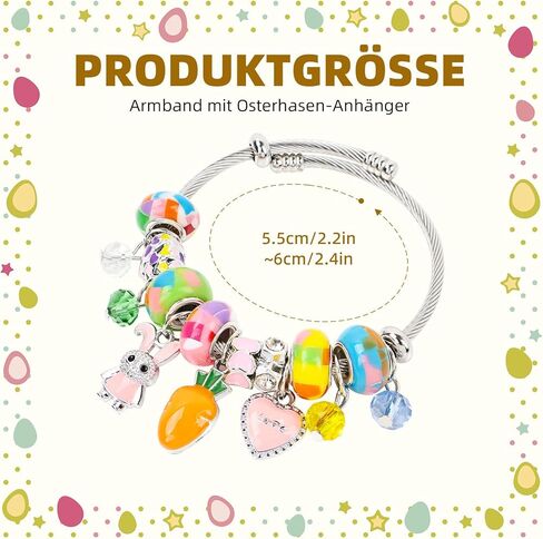 AULEEP Happy Easter Bracelet Gift, Adjustable Easter Bunny Charms Bracelet with Greeting Card, Cute Colorful Heart Easter Basket Stuffers, Exquisite Bangle Jewelry Gifts for Women Girls in Kuwait