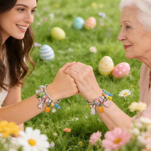 AULEEP Happy Easter Bracelet Gift, Adjustable Easter Bunny Charms Bracelet with Greeting Card, Cute Colorful Heart Easter Basket Stuffers, Exquisite Bangle Jewelry Gifts for Women Girls in Kuwait