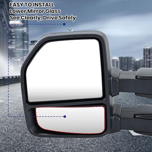 Left Driver Side Mirror Glass Replacement For 2015-2021 Ford F150 2017-2022 Ford F250 F350 F450 F550 Super Duty Truck, Lower Towing Mirror Glass with Power Heated FL3Z17K707V, FL317K707U in Saudi Arabia