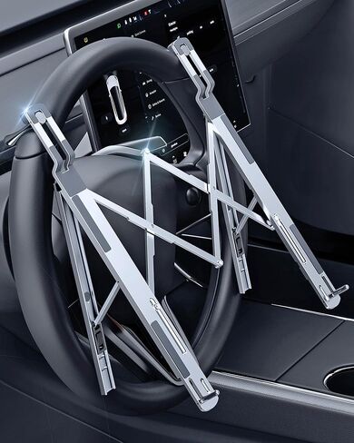 Steering Wheel Laptop Holder for Car SUV Pickup Truck Tesla Vehicle Workstation, Adjustable Foldable Portable iPad Tablet Laptop Stand for Desk, Tiktok Car Travel Essentials 2026 -Silver in Kuwait