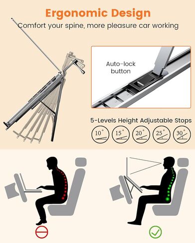 Steering Wheel Laptop Holder for Car SUV Pickup Truck Tesla Vehicle Workstation, Adjustable Foldable Portable iPad Tablet Laptop Stand for Desk, Tiktok Car Travel Essentials 2026 -Silver in Kuwait