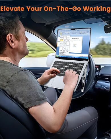 Steering Wheel Laptop Holder for Car SUV Pickup Truck Tesla Vehicle Workstation, Adjustable Foldable Portable iPad Tablet Laptop Stand for Desk, Tiktok Car Travel Essentials 2026 -Silver in Kuwait