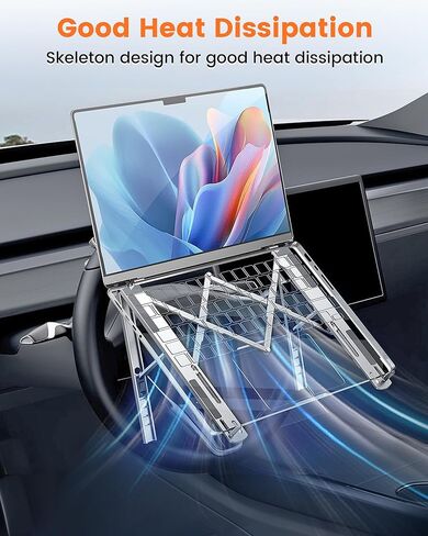 Steering Wheel Laptop Holder for Car SUV Pickup Truck Tesla Vehicle Workstation, Adjustable Foldable Portable iPad Tablet Laptop Stand for Desk, Tiktok Car Travel Essentials 2026 -Silver in Kuwait