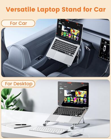Steering Wheel Laptop Holder for Car SUV Pickup Truck Tesla Vehicle Workstation, Adjustable Foldable Portable iPad Tablet Laptop Stand for Desk, Tiktok Car Travel Essentials 2026 -Silver in Kuwait