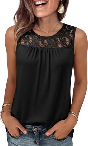 ANRABESS Women Summer Lace Tank Tops 2026 Summer Sleeveless Loose Fit Curved Hem Flowy Shirts Dressy Casual Tunic Blouse in Saudi Arabia