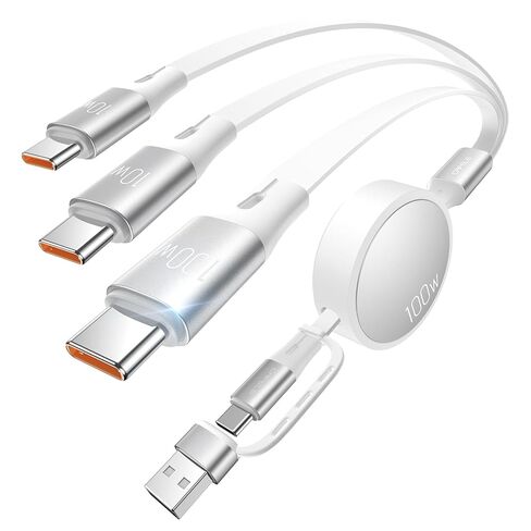 CAFELE Upgraded 100W Multi Charging Cable Retractable USB C Cable, 3 in 1 Fast Charging Cord Multiple Ends with USB C, USB L, Micro USB, Chargers for Multiple Devices Phone 14 Galaxy MacBook Pad, 4ft in Kuwait