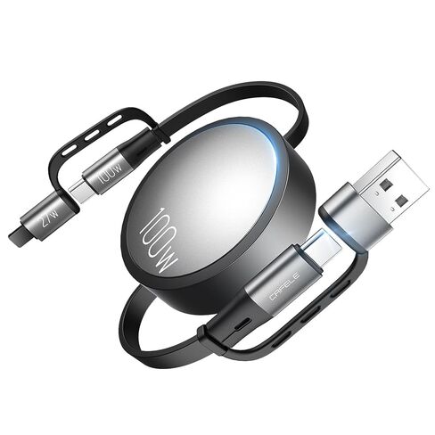 CAFELE Upgraded 100W Multi Charging Cable Retractable USB C Cable, 3 in 1 Fast Charging Cord Multiple Ends with USB C, USB L, Micro USB, Chargers for Multiple Devices Phone 14 Galaxy MacBook Pad, 4ft in Kuwait