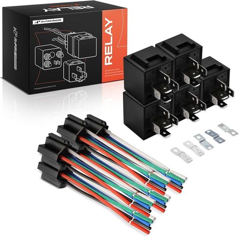 A-Premium 12V 40A 5-Pin SPDT Relay with Wiring Harness Socket & Iron Bracket Compatible with Automotive Car Truck Marine Boat (5-PC Set) in Saudi Arabia