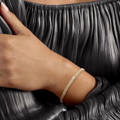 Ross-Simons 14kt Yellow Gold Wheat-Chain Bracelet With Diamonds in Saudi Arabia