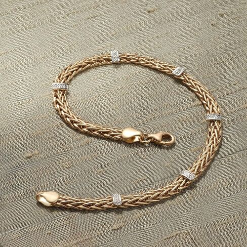 Ross-Simons 14kt Yellow Gold Wheat-Chain Bracelet With Diamonds in Saudi Arabia