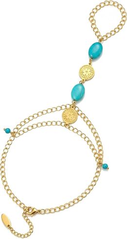 Turquoise Bracelet for Women, 14K Gold Plated Adjustable Stackable Boho Hand Chains - Healing Stone Jewelry Gift for Her, Christmas, Birthday, Dainty Southwest Everyday Good Luck Charm in Saudi Arabia