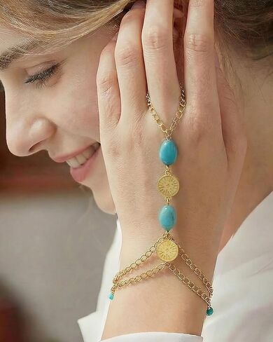 Turquoise Bracelet for Women, 14K Gold Plated Adjustable Stackable Boho Hand Chains - Healing Stone Jewelry Gift for Her, Christmas, Birthday, Dainty Southwest Everyday Good Luck Charm in Saudi Arabia