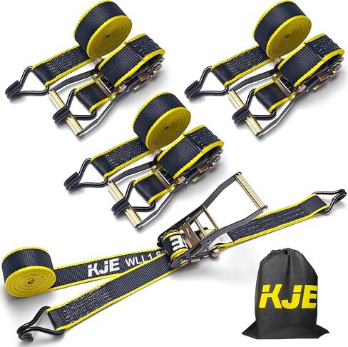 KJE Ratchet Straps Heavy Duty(4 Pack), 2" x 15' Black Ratchet Strap 5,500 Lbs Max Break Strength, Tie Down Ratcheting with J-Hook, Cargo Straps for Truck, Trailer, Moving Appliances in Saudi Arabia