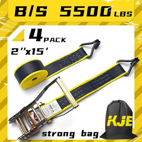 KJE Ratchet Straps Heavy Duty(4 Pack), 2" x 15' Black Ratchet Strap 5,500 Lbs Max Break Strength, Tie Down Ratcheting with J-Hook, Cargo Straps for Truck, Trailer, Moving Appliances in Saudi Arabia
