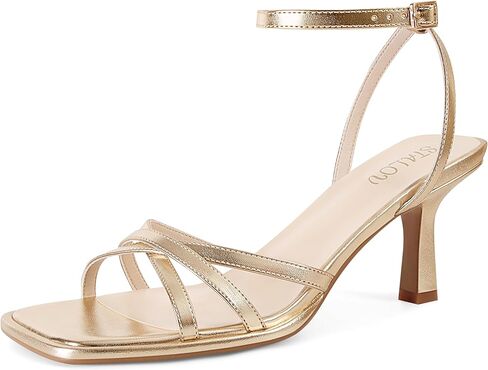 صنادل نسائية من STALOV، صنادل مربعة مفتوحة عند الأصابع بكعب قطط، صنادل بحزام الكاحل، أحذية الحفلات in Kuwait